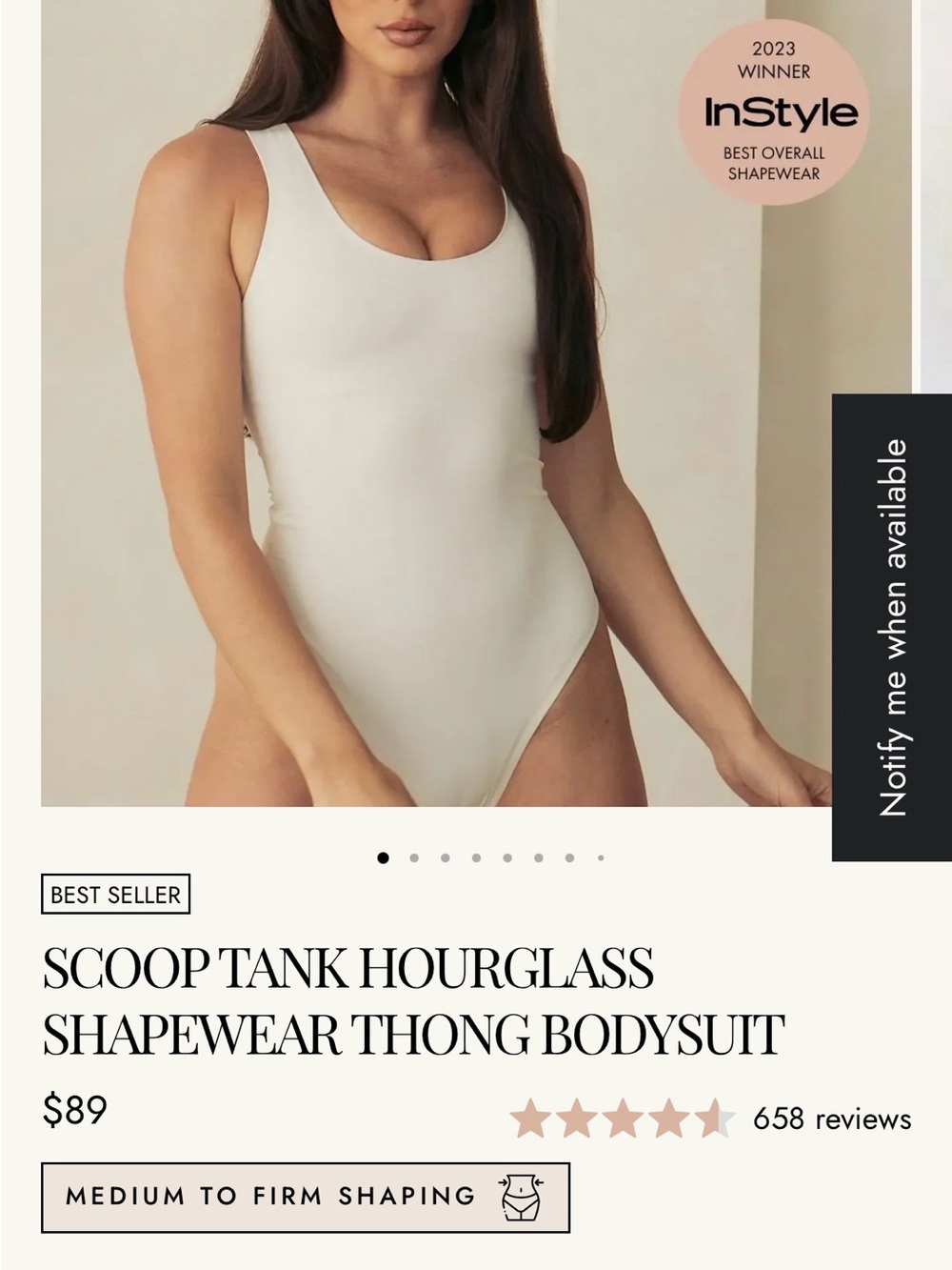 NWT Offwhite Tank Shapewear Thong Bodysuit - Cream 1X (fits L/XL)